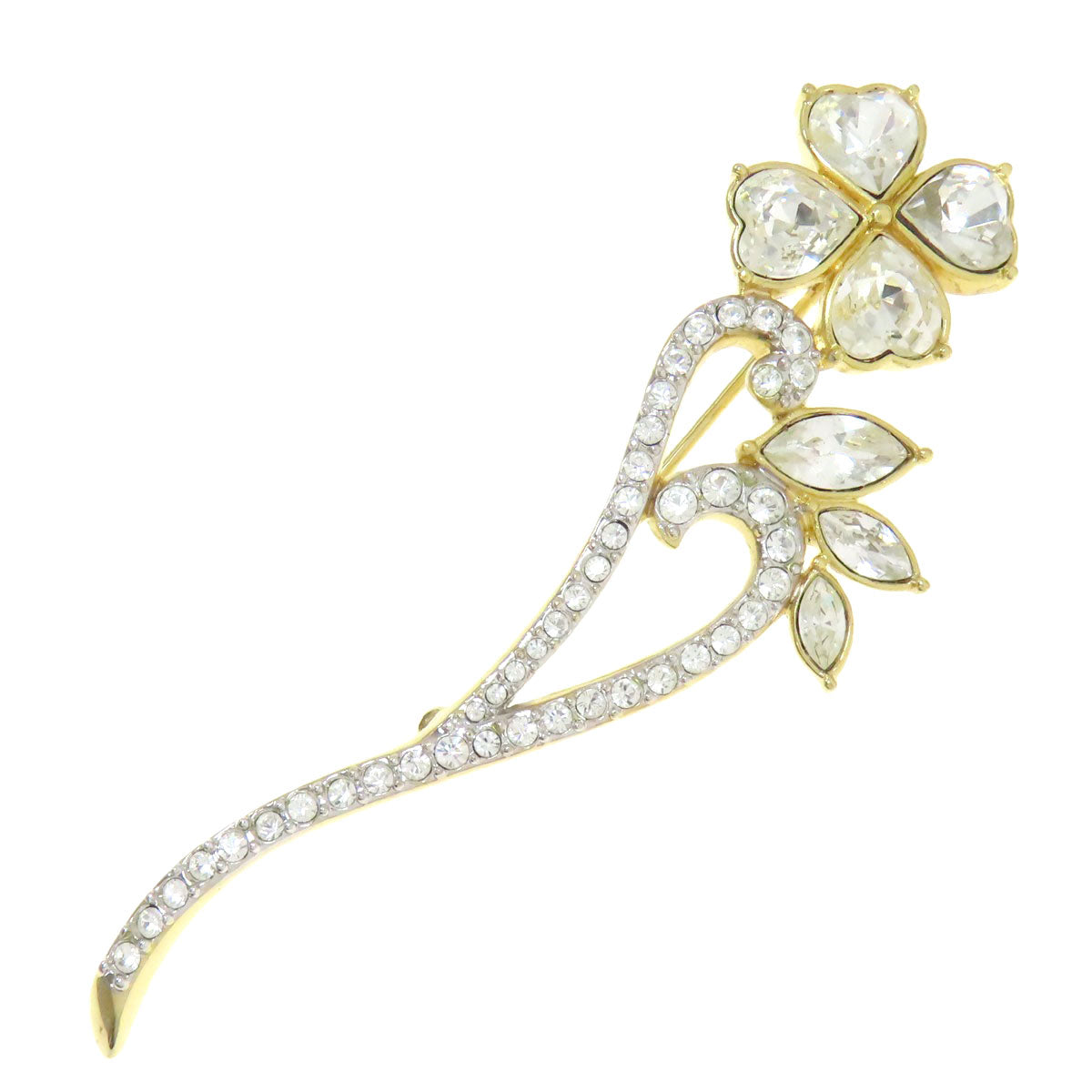 SWAROVSKI スワロフスキー クローバーモチーフ ブローチ 金属製 レディース 中古
