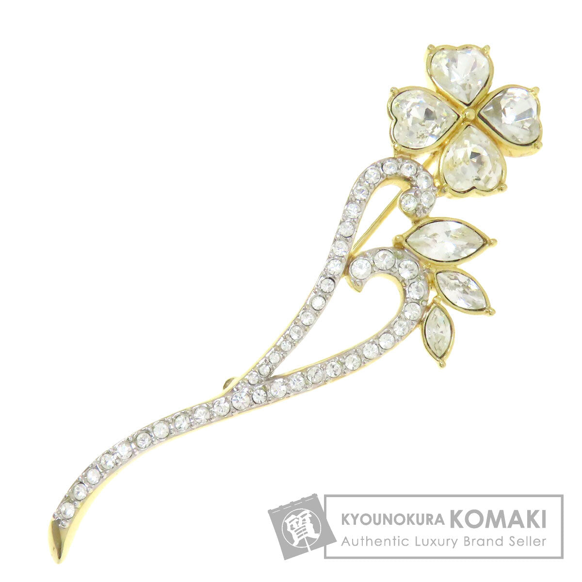 SWAROVSKI スワロフスキー クローバーモチーフ ブローチ 金属製 レディース 中古