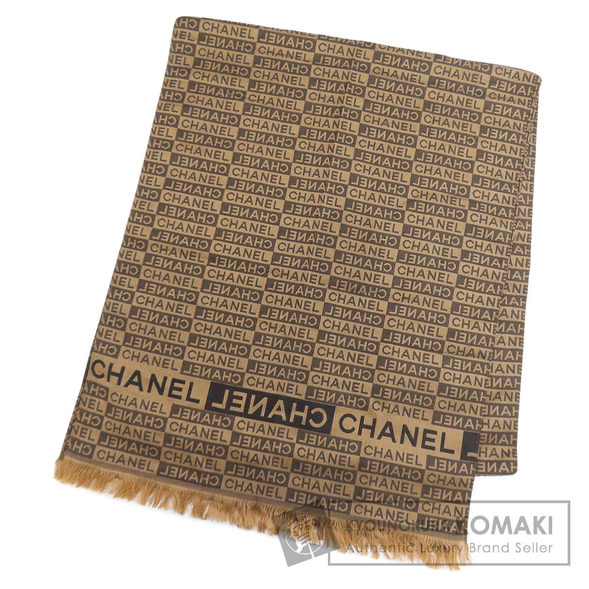 CHANEL シャネル ロゴ総柄 マフラー シルク レディース 中古