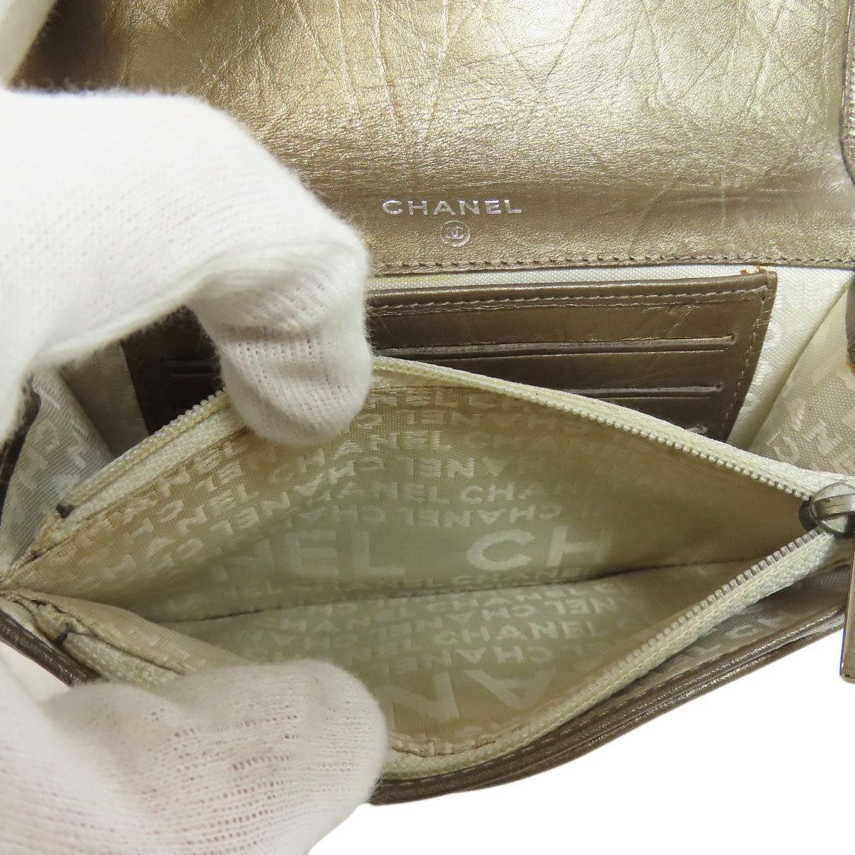 CHANEL シャネル カンボンライン シルバー金具 二つ折り財布（小銭入れあり） カーフ レディース 中古