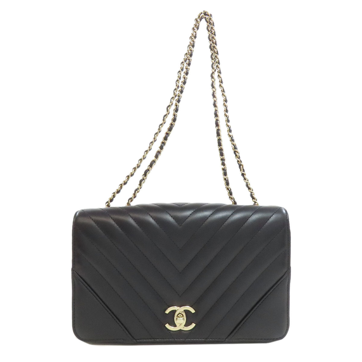 CHANEL シャネル チェーンショルダー Vステッチ ゴールド金具 ショルダーバッグ ラムスキン レディース 中古