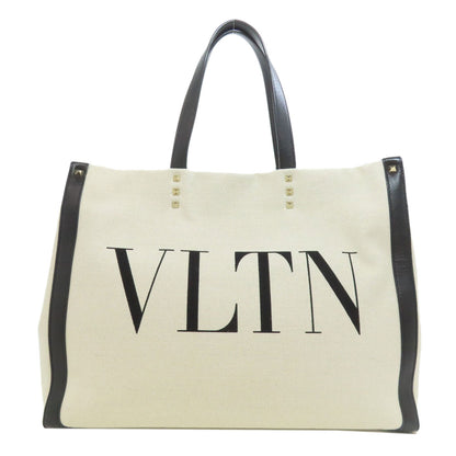 VALENTINO バレンティノ ロゴ スタッズ トートバッグ キャンバス レディース 中古