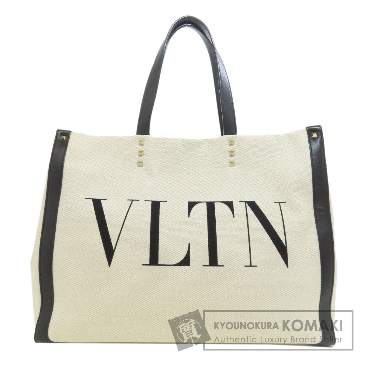 VALENTINO バレンティノ ロゴ スタッズ トートバッグ キャンバス レディース 中古