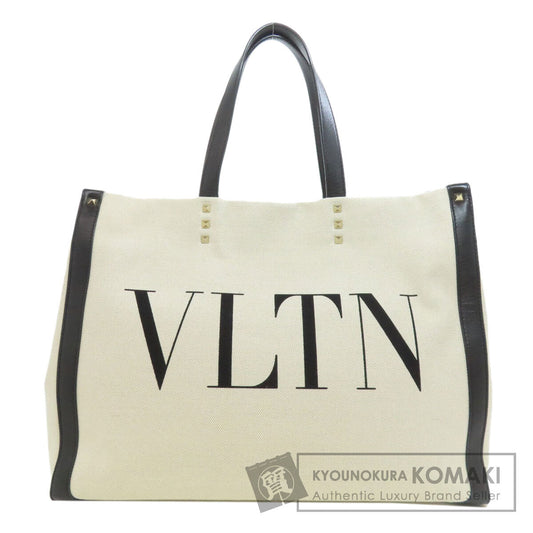 VALENTINO バレンティノ ロゴ スタッズ トートバッグ キャンバス レディース 中古