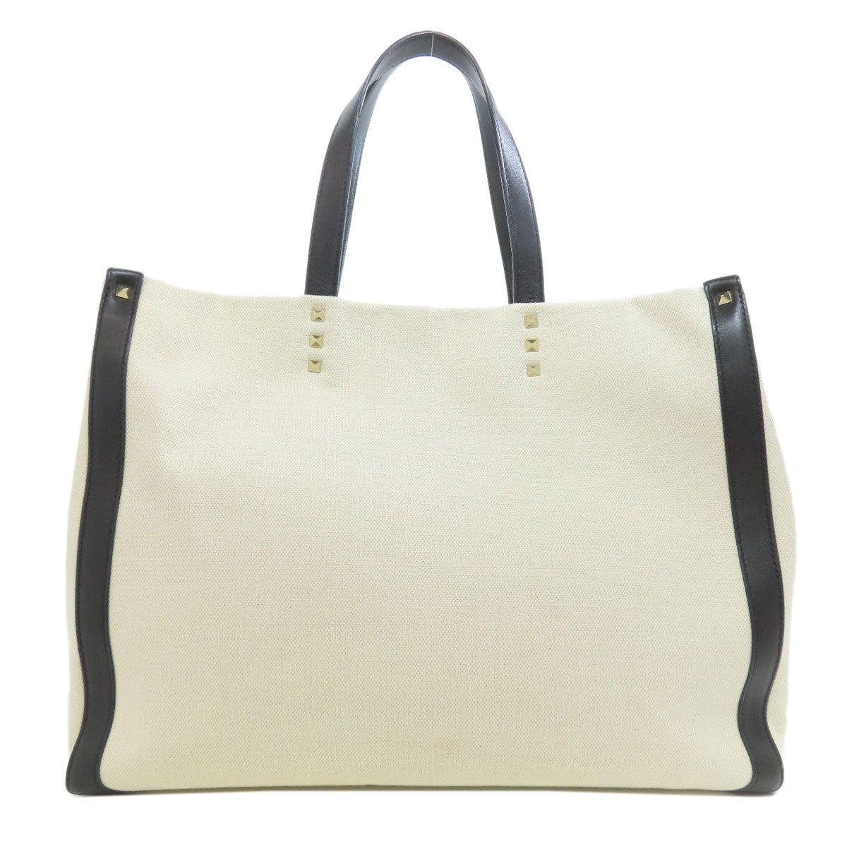 VALENTINO バレンティノ ロゴ スタッズ トートバッグ キャンバス レディース 中古