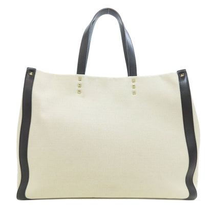 VALENTINO バレンティノ ロゴ スタッズ トートバッグ キャンバス レディース 中古