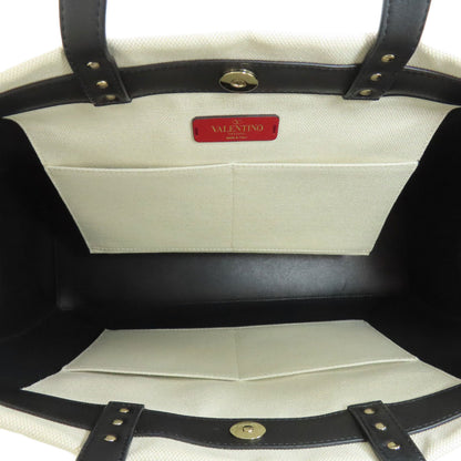 VALENTINO バレンティノ ロゴ スタッズ トートバッグ キャンバス レディース 中古