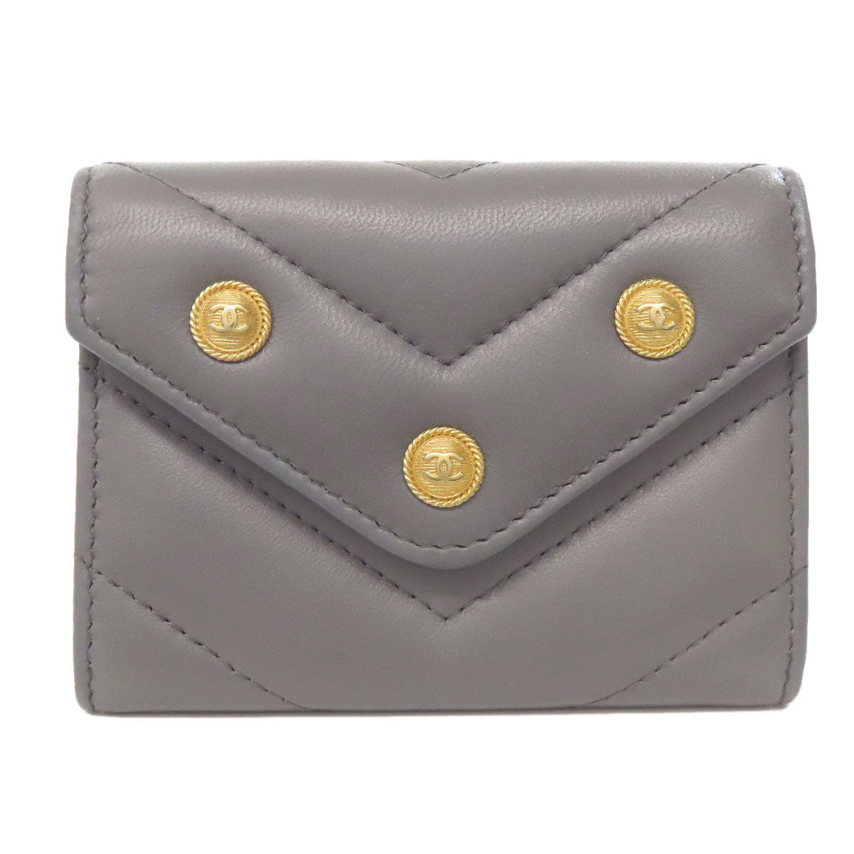 CHANEL シャネル ココマーク Vステッチ ゴールド金具 コインケース ラムスキン レディース 中古