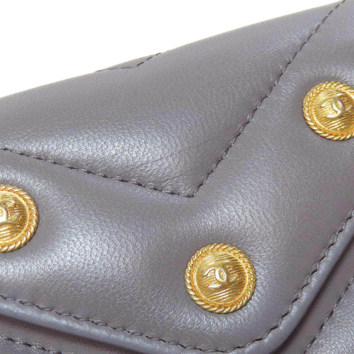 CHANEL シャネル ココマーク Vステッチ ゴールド金具 コインケース ラムスキン レディース 中古