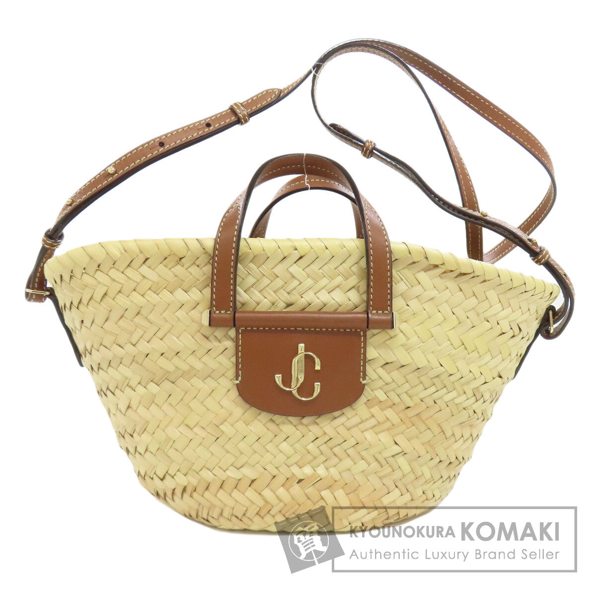 Jimmy Choo ジミーチュウ カゴバッグ 2WAY ハンドバッグ ラフィア レディース 中古