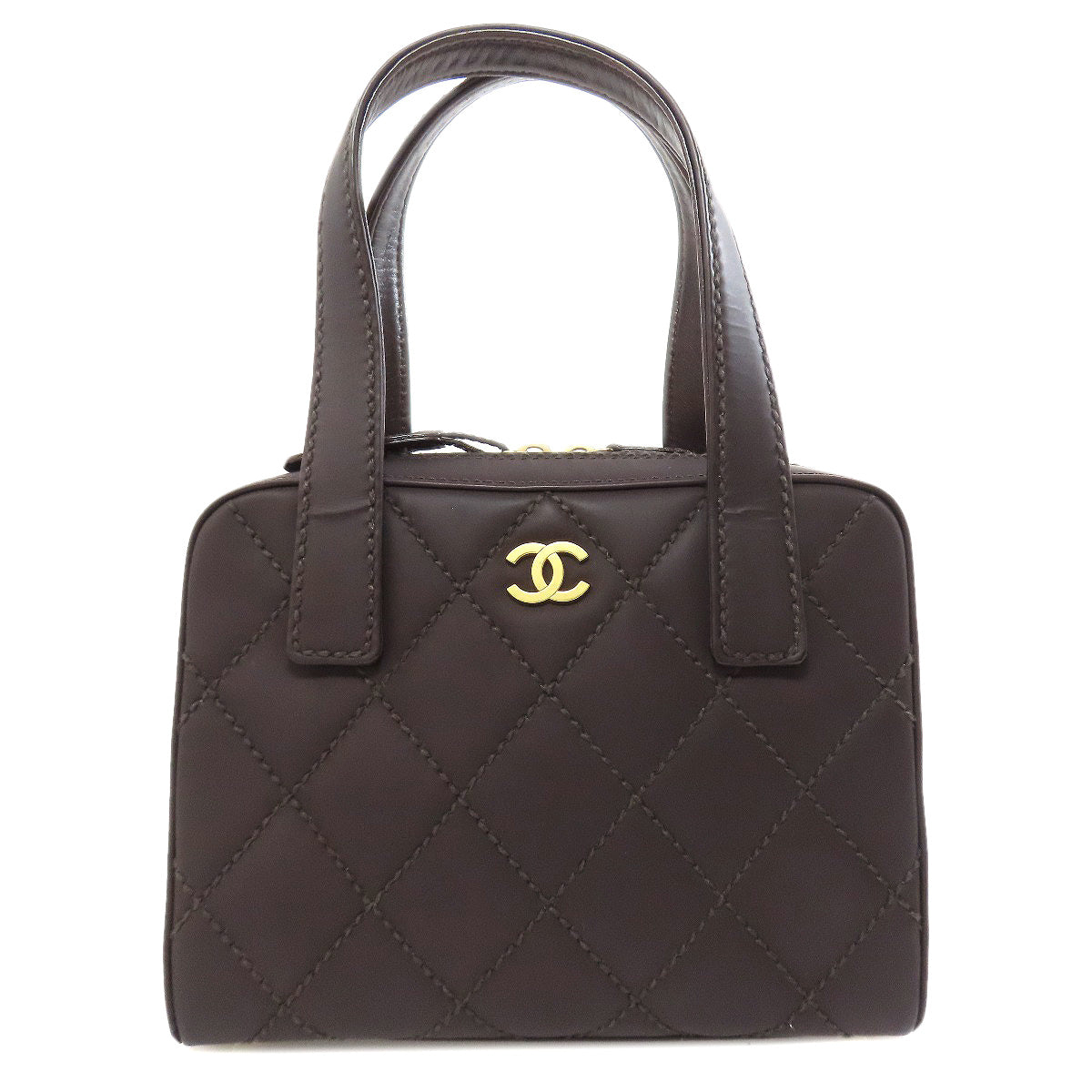 CHANEL シャネル ココマーク ワイルドステッチ ゴールド金具 ハンドバッグ カーフ レディース 中古