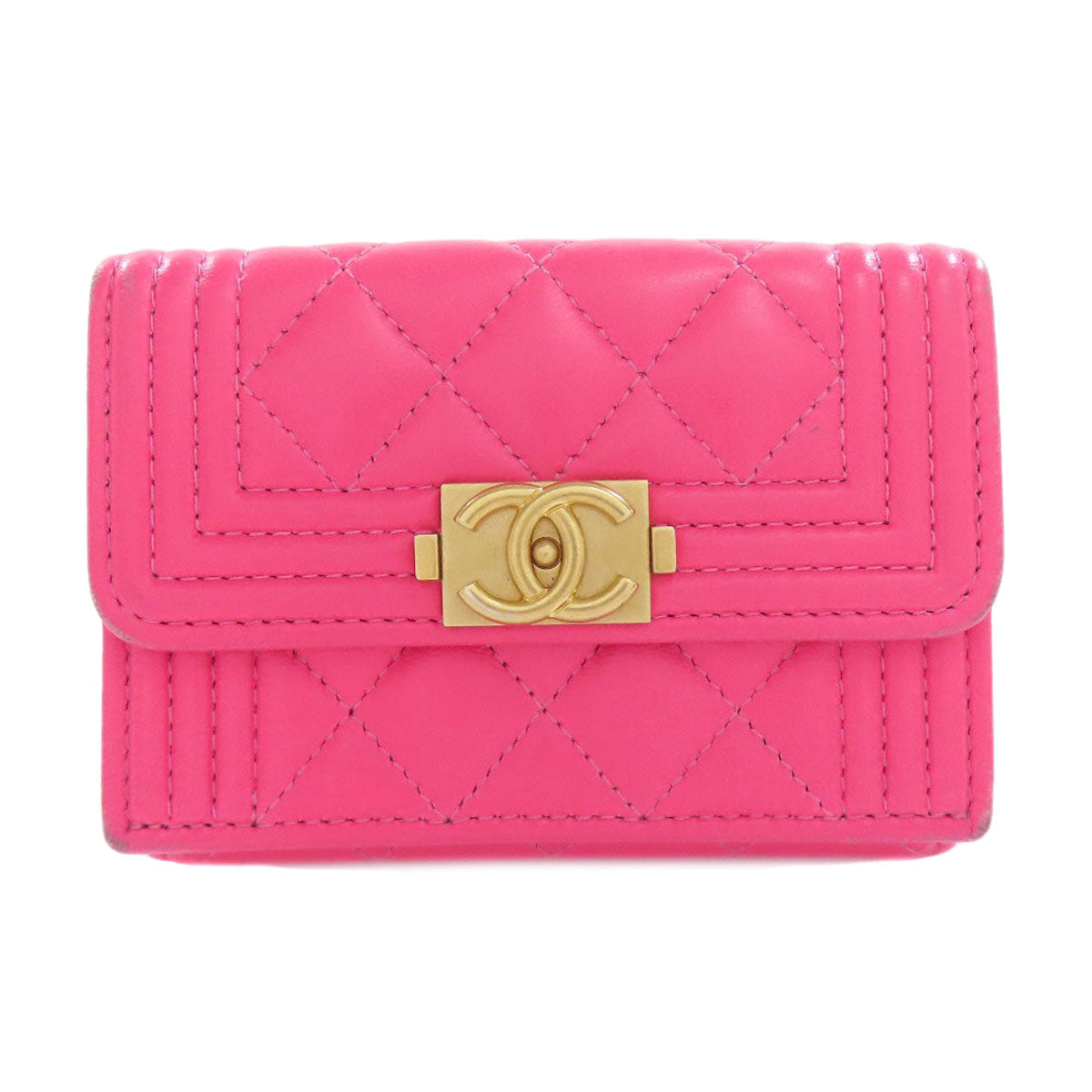 CHANEL シャネル 三つ折り ボーイ シャネル ゴールド金具 二つ折り財布（小銭入れあり） カーフ レディース 中古