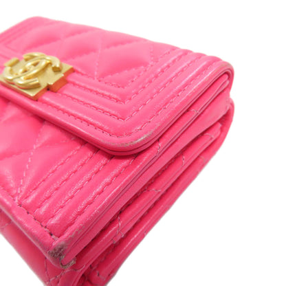 CHANEL シャネル 三つ折り ボーイ シャネル ゴールド金具 二つ折り財布（小銭入れあり） カーフ レディース 中古