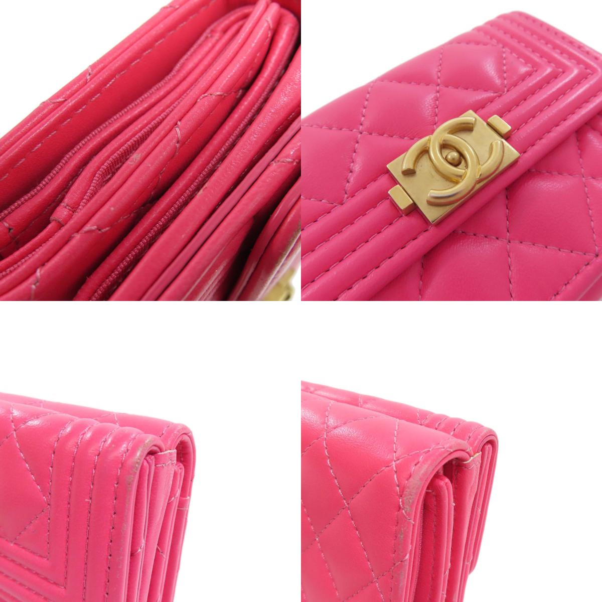 CHANEL シャネル 三つ折り ボーイ シャネル ゴールド金具 二つ折り財布（小銭入れあり） カーフ レディース 中古