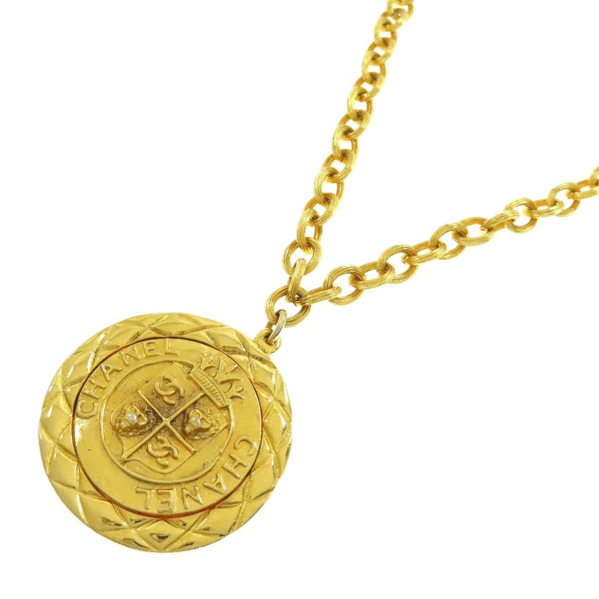 CHANEL シャネル レリーフ マトラッセ フレームラウンド リバーシブル ペンダント ネックレス レディース 中古