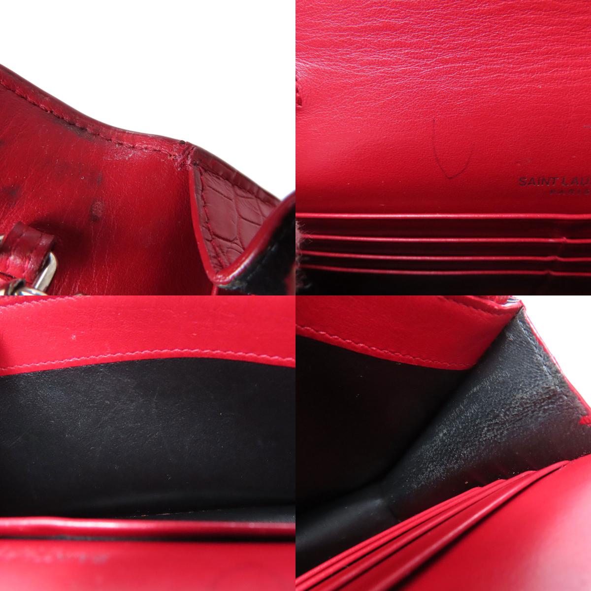 YVES SAINT LAURENT イヴ・サンローラン チェーンウォレット 型押し 長財布（小銭入れあり） レザー レディース 中古