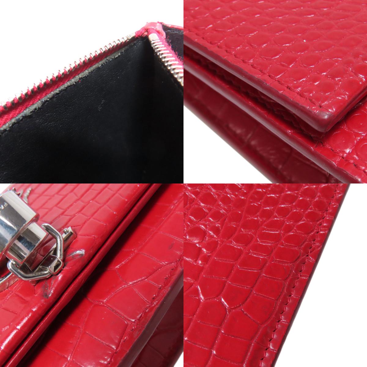 YVES SAINT LAURENT イヴ・サンローラン チェーンウォレット 型押し 長財布（小銭入れあり） レザー レディース 中古