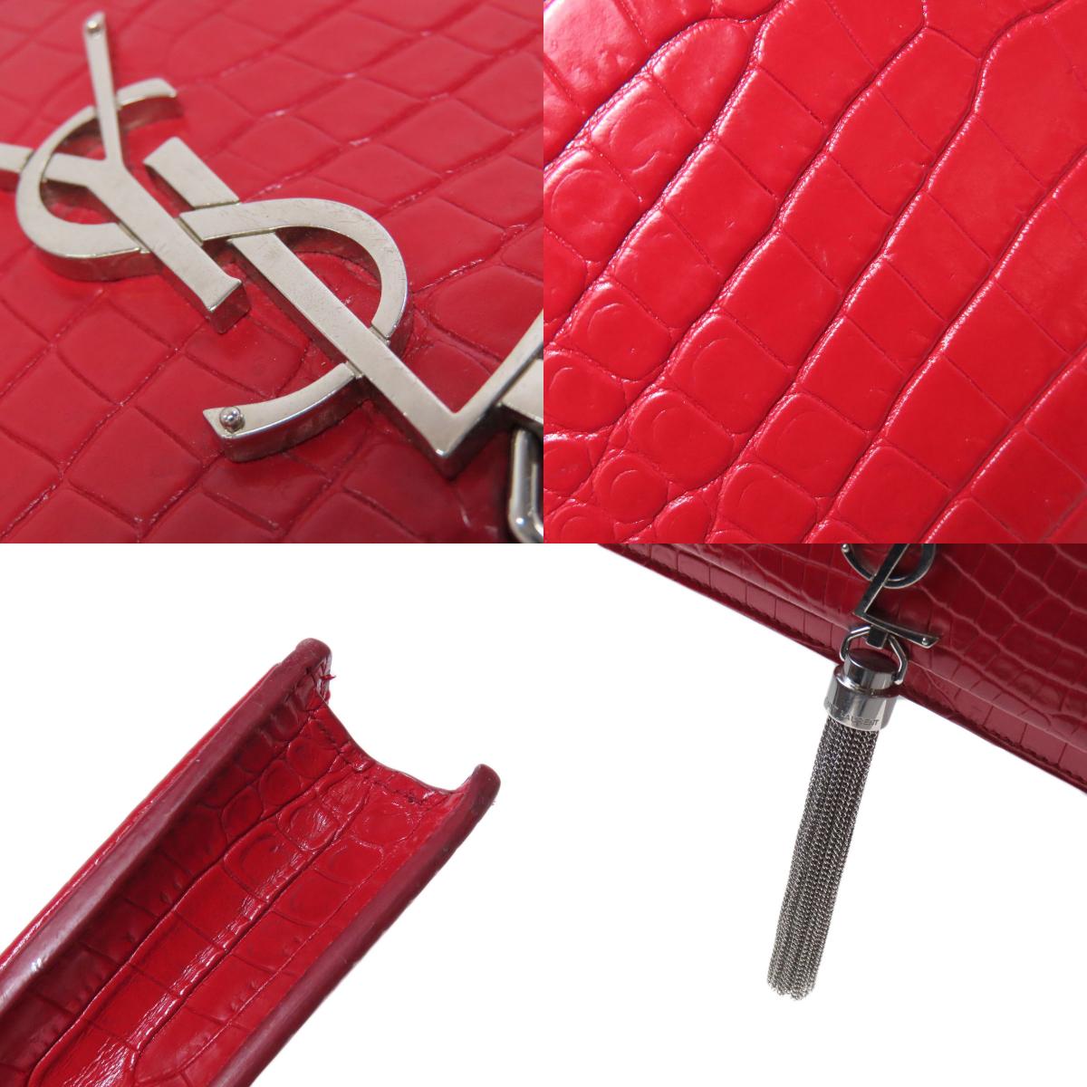 YVES SAINT LAURENT イヴ・サンローラン チェーンウォレット 型押し 長財布（小銭入れあり） レザー レディース 中古