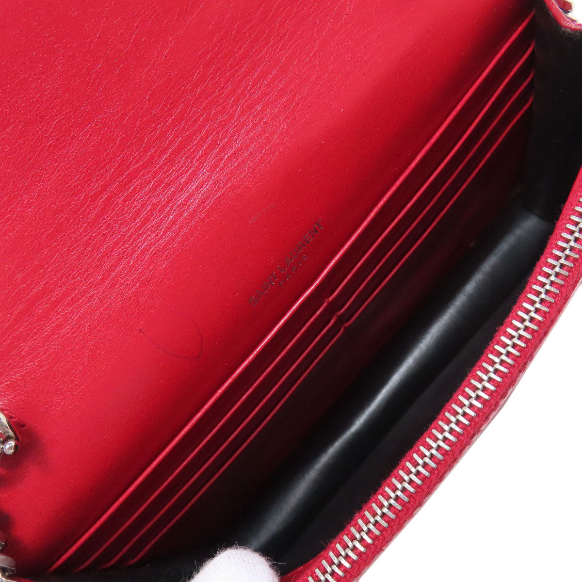 YVES SAINT LAURENT イヴ・サンローラン チェーンウォレット 型押し 長財布（小銭入れあり） レザー レディース 中古