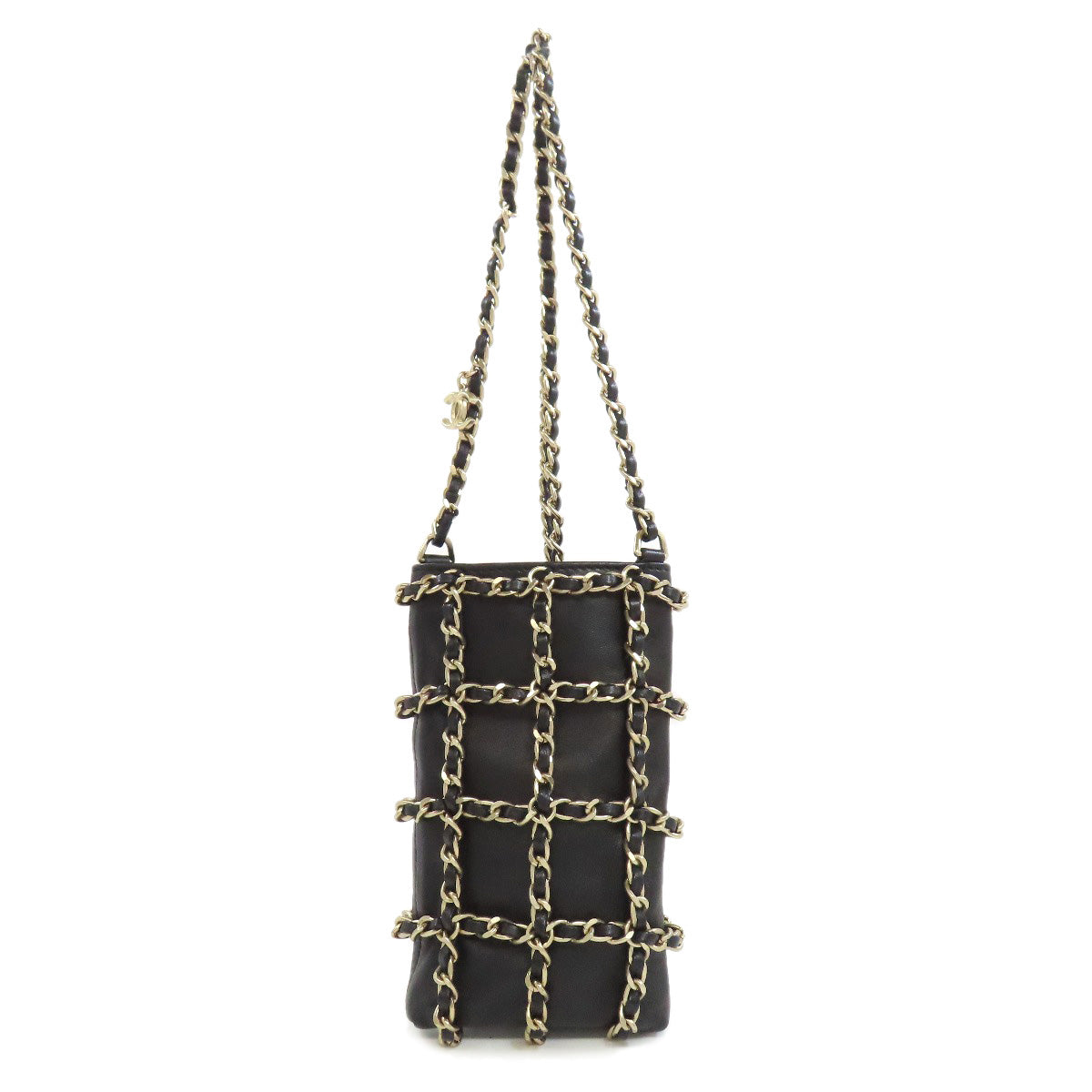 CHANEL シャネル チェーンショルダーポーチ ゴールド金具 アクセサリーポーチ ラムスキン レディース 中古