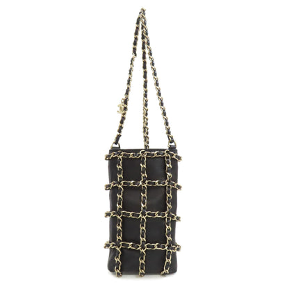 CHANEL シャネル チェーンショルダーポーチ ゴールド金具 アクセサリーポーチ ラムスキン レディース 中古