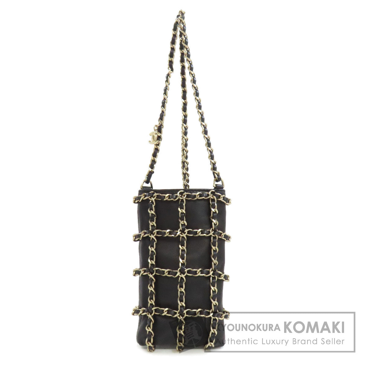 CHANEL シャネル チェーンショルダーポーチ ゴールド金具 アクセサリーポーチ ラムスキン レディース 中古