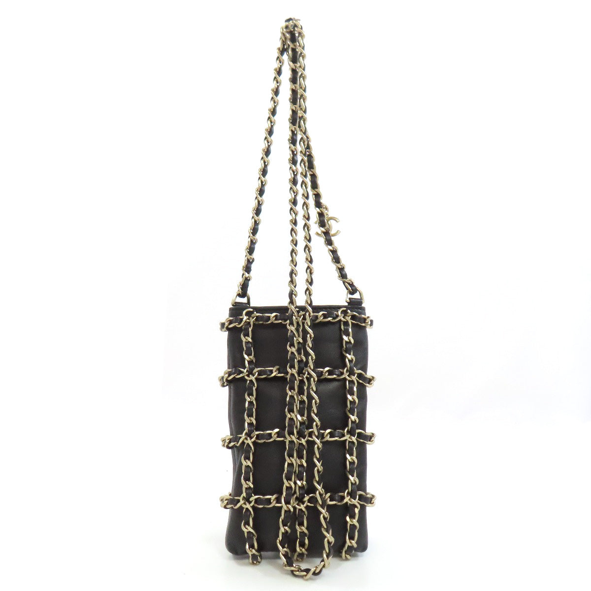 CHANEL シャネル チェーンショルダーポーチ ゴールド金具 アクセサリーポーチ ラムスキン レディース 中古
