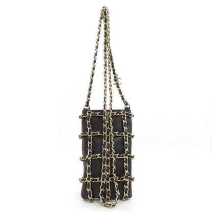 CHANEL シャネル チェーンショルダーポーチ ゴールド金具 アクセサリーポーチ ラムスキン レディース 中古