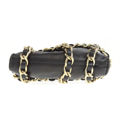 CHANEL シャネル チェーンショルダーポーチ ゴールド金具 アクセサリーポーチ ラムスキン レディース 中古