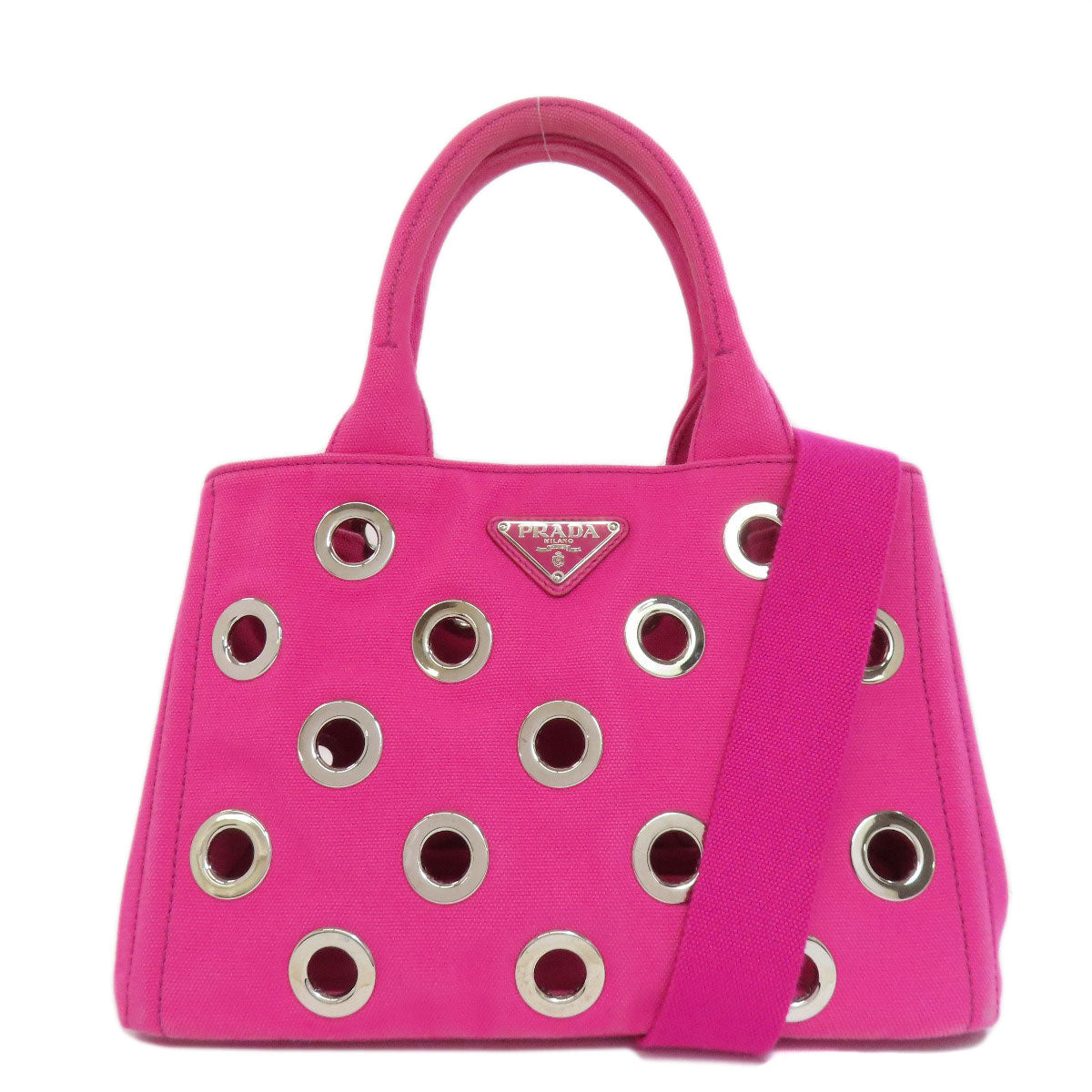 PRADA プラダ 1BG439 カナパミニ パンチング 2WAY ハンドバッグ キャンバス レディース 中古