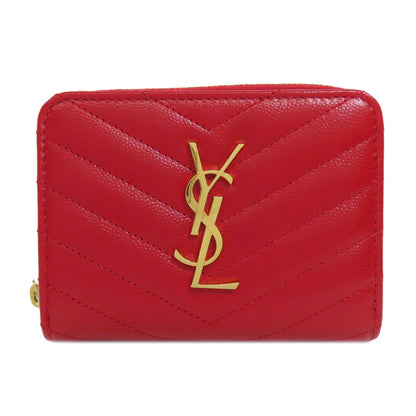 YVES SAINT LAURENT イヴ・サンローラン Vステッチ 二つ折り財布（小銭入れあり） カーフ レディース 中古