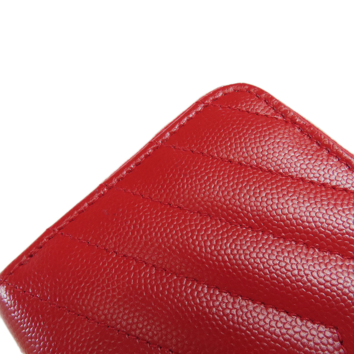 YVES SAINT LAURENT イヴ・サンローラン Vステッチ 二つ折り財布（小銭入れあり） カーフ レディース 中古