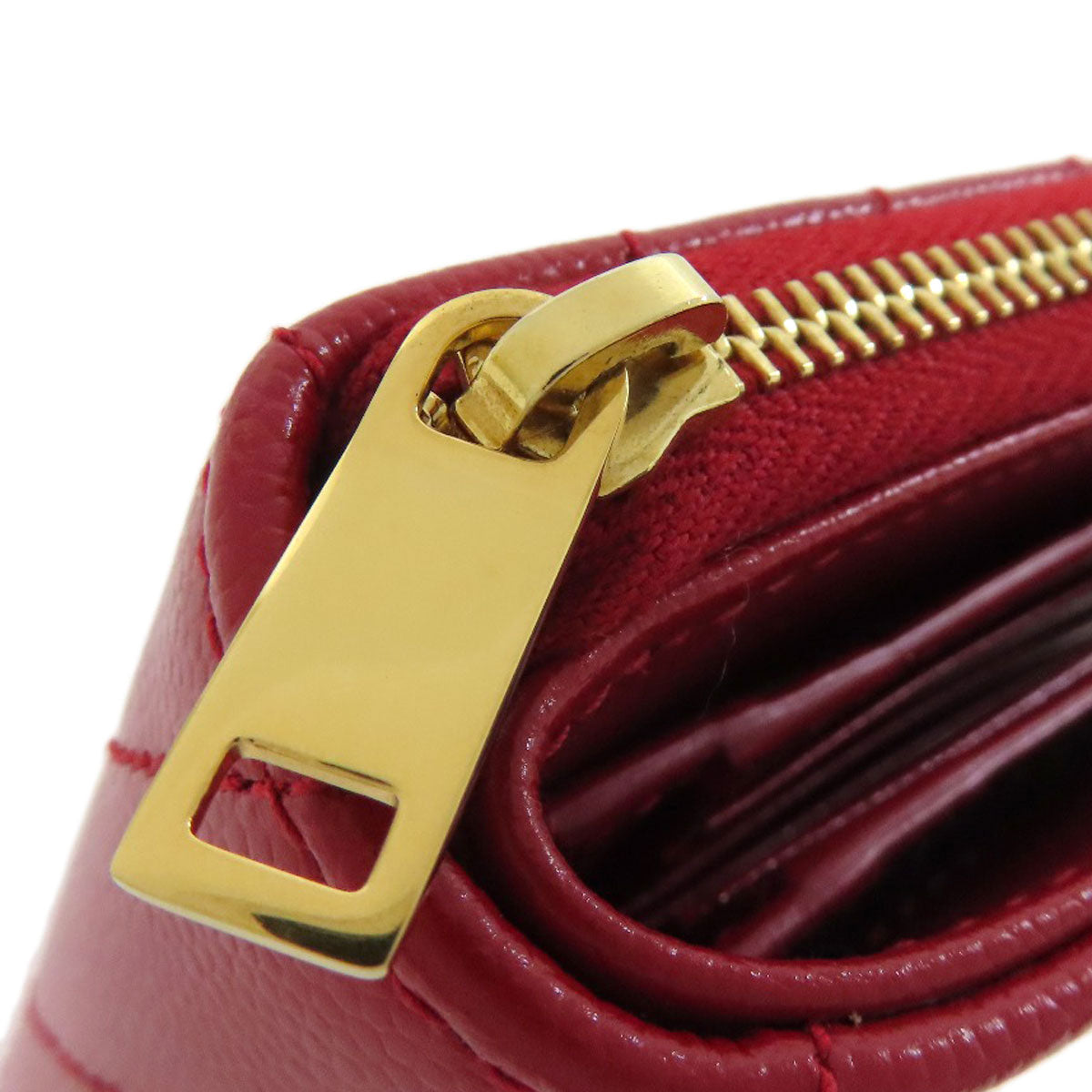 YVES SAINT LAURENT イヴ・サンローラン Vステッチ 二つ折り財布（小銭入れあり） カーフ レディース 中古