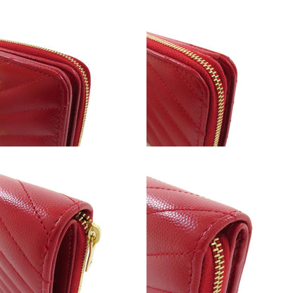 YVES SAINT LAURENT イヴ・サンローラン Vステッチ 二つ折り財布（小銭入れあり） カーフ レディース 中古