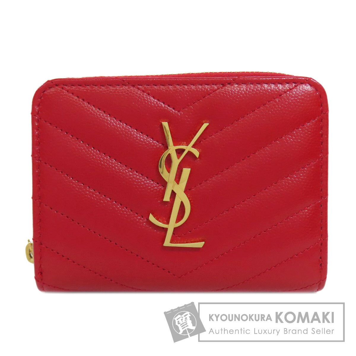 YVES SAINT LAURENT イヴ・サンローラン Vステッチ 二つ折り財布（小銭入れあり） カーフ レディース 中古