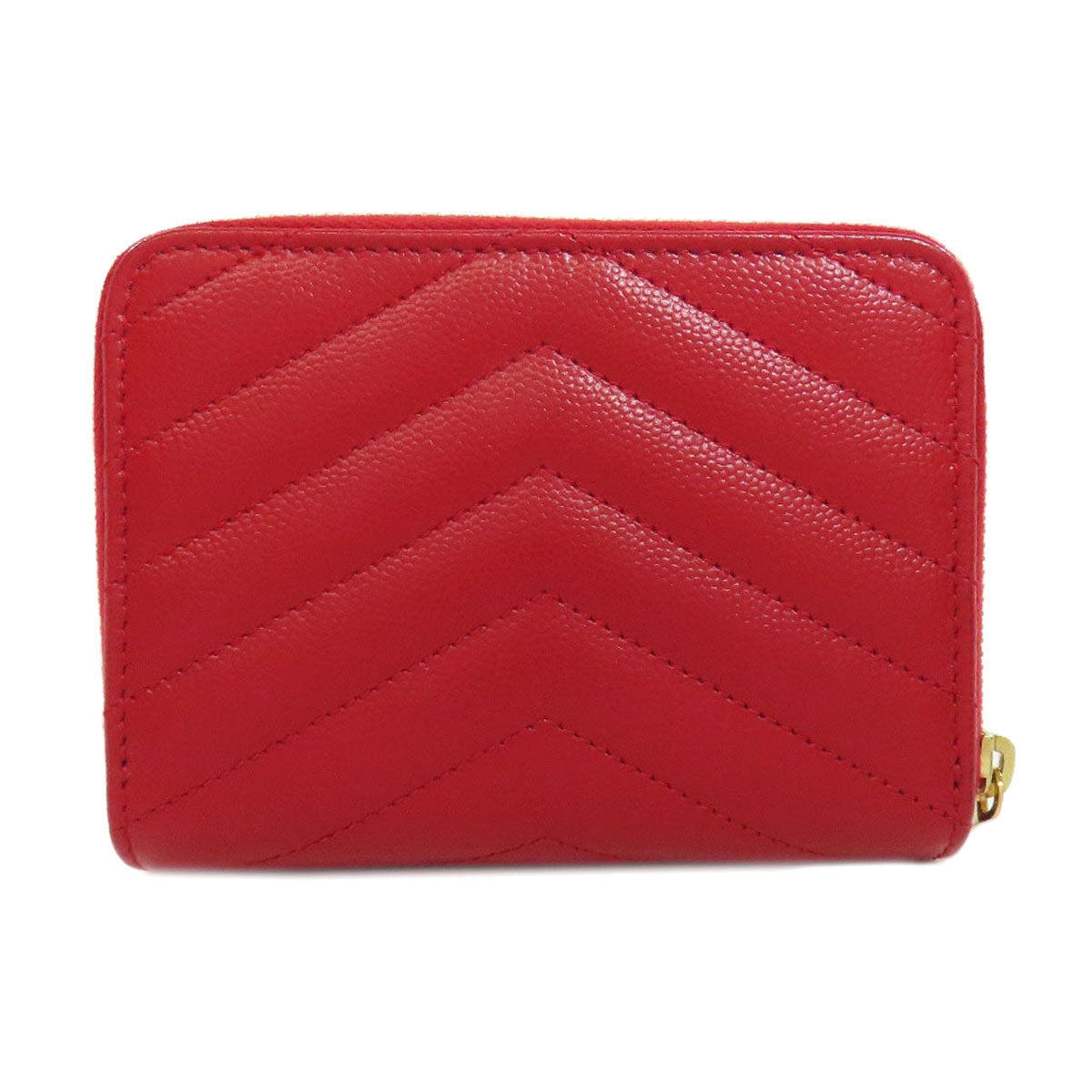 YVES SAINT LAURENT イヴ・サンローラン Vステッチ 二つ折り財布（小銭入れあり） カーフ レディース 中古