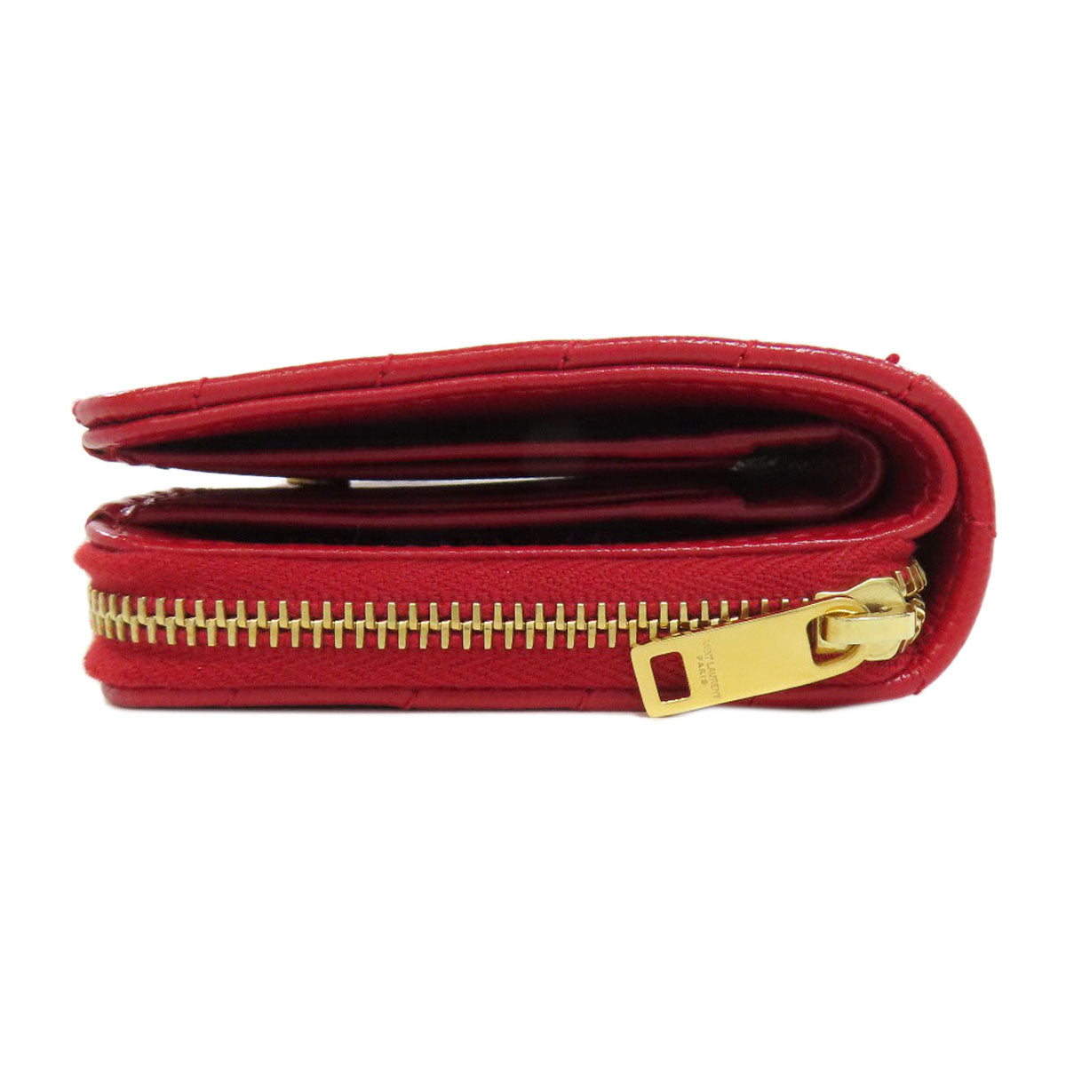 YVES SAINT LAURENT イヴ・サンローラン Vステッチ 二つ折り財布（小銭入れあり） カーフ レディース 中古
