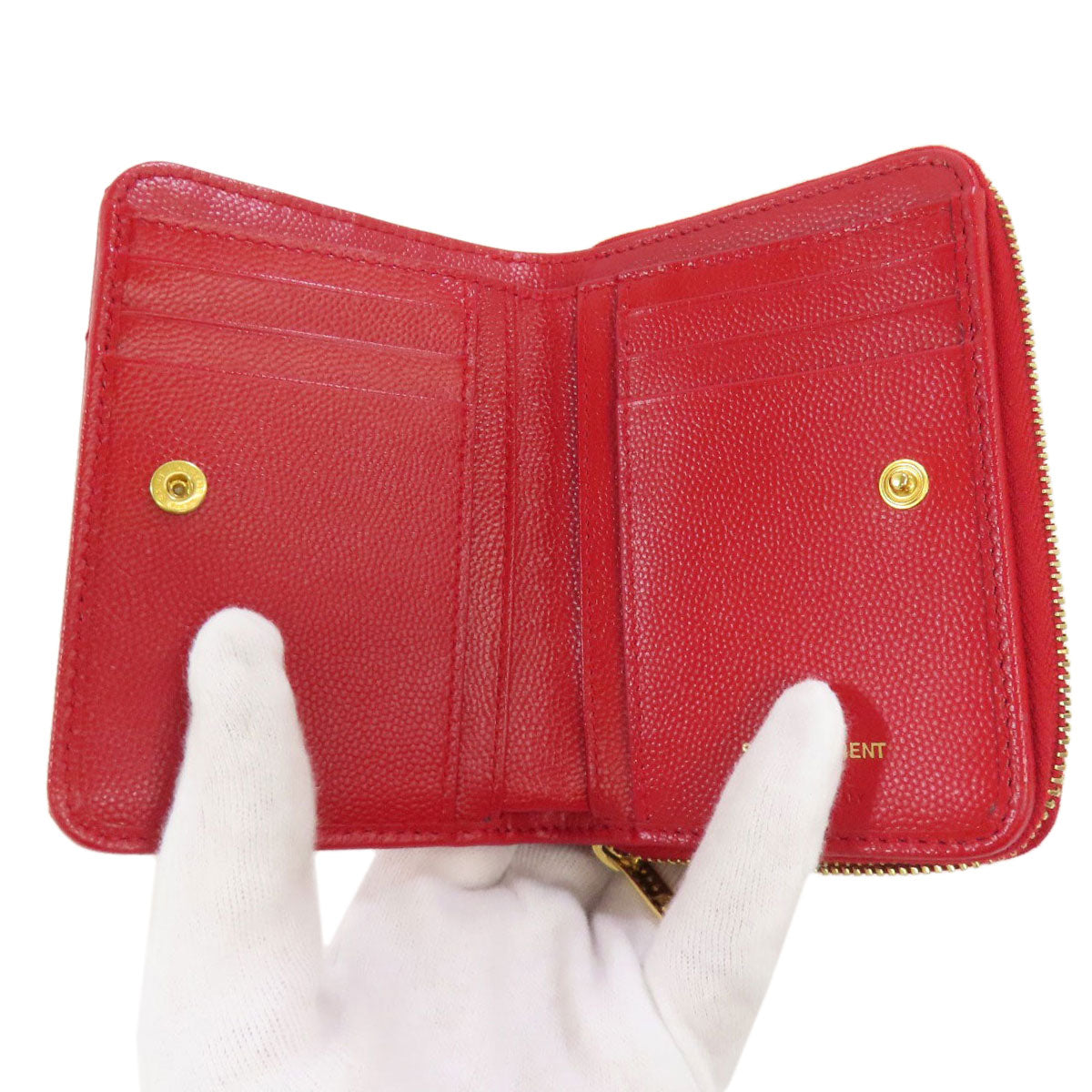 YVES SAINT LAURENT イヴ・サンローラン Vステッチ 二つ折り財布（小銭入れあり） カーフ レディース 中古
