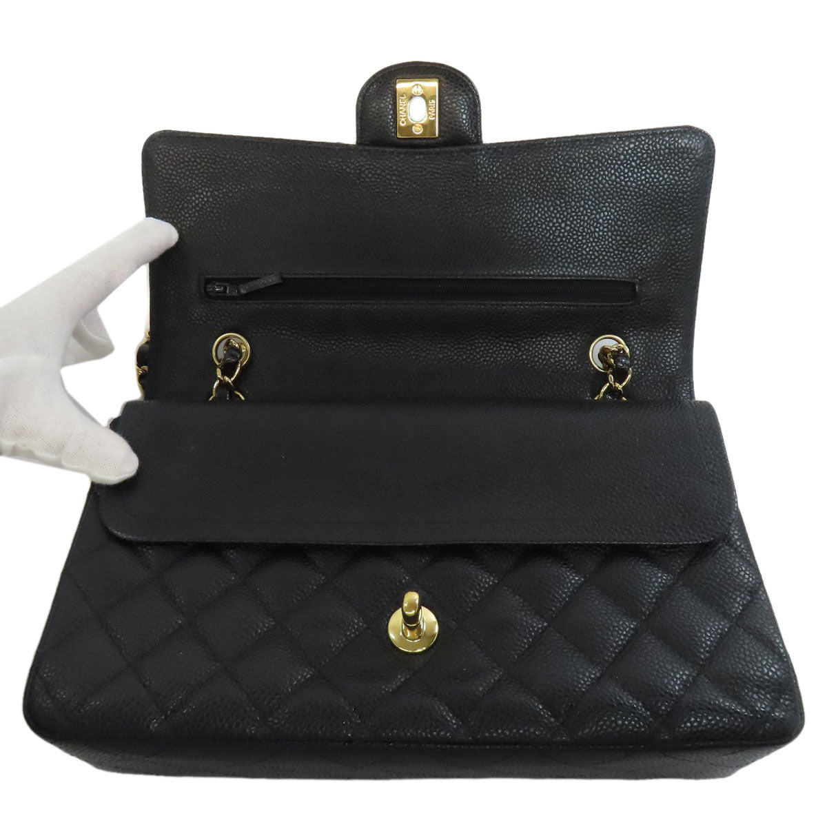 CHANEL シャネル チェーンショルダー マトラッセ ゴールド金具 ショルダーバッグ グレインド カーフスキン レディース 中古