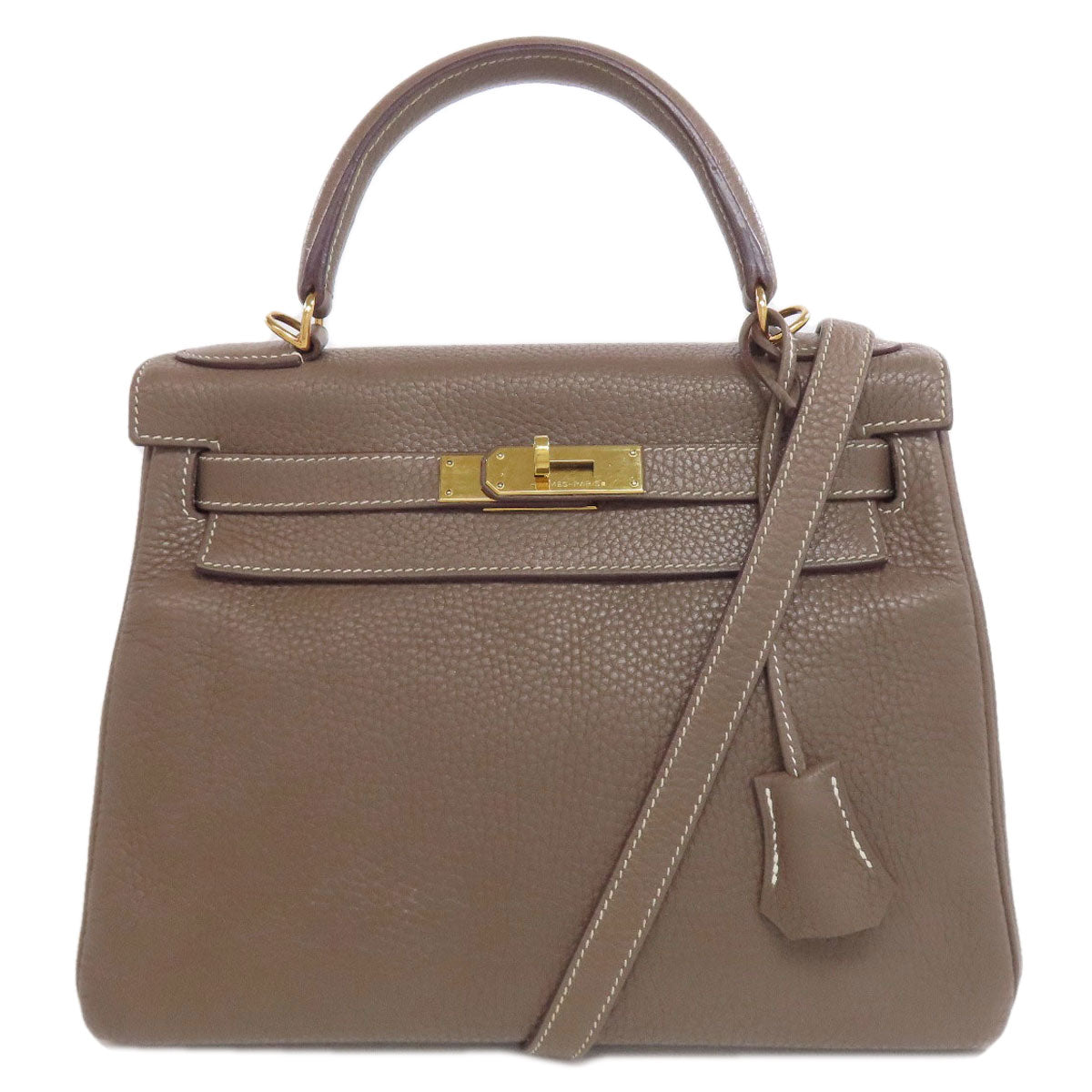 HERMES エルメス ケリー28 内縫い エトープ ゴールド金具 ハンドバッグ トリヨン レディース 中古