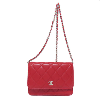 CHANEL シャネル チェーンショルダー マトラッセ シルバー金具 二つ折り財布（小銭入れあり） ラムスキン レディース 中古