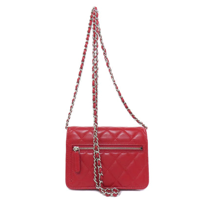 CHANEL シャネル チェーンショルダー マトラッセ シルバー金具 二つ折り財布（小銭入れあり） ラムスキン レディース 中古