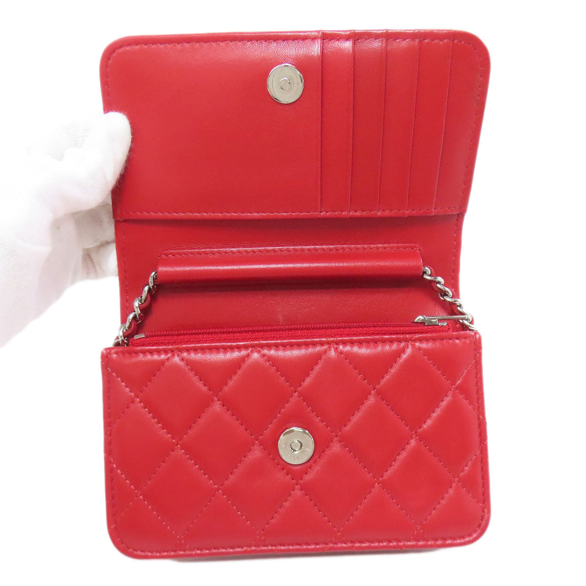 CHANEL シャネル チェーンショルダー マトラッセ シルバー金具 二つ折り財布（小銭入れあり） ラムスキン レディース 中古