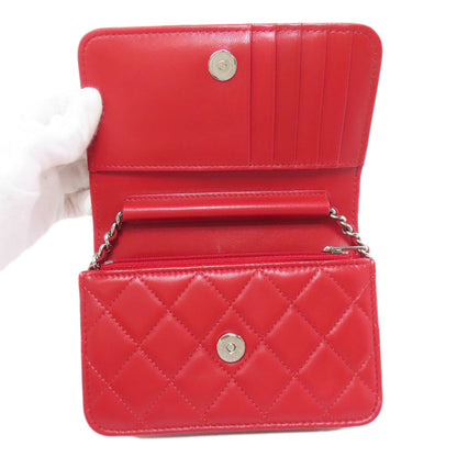 CHANEL シャネル チェーンショルダー マトラッセ シルバー金具 二つ折り財布（小銭入れあり） ラムスキン レディース 中古