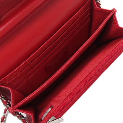 CHANEL シャネル チェーンショルダー マトラッセ シルバー金具 二つ折り財布（小銭入れあり） ラムスキン レディース 中古