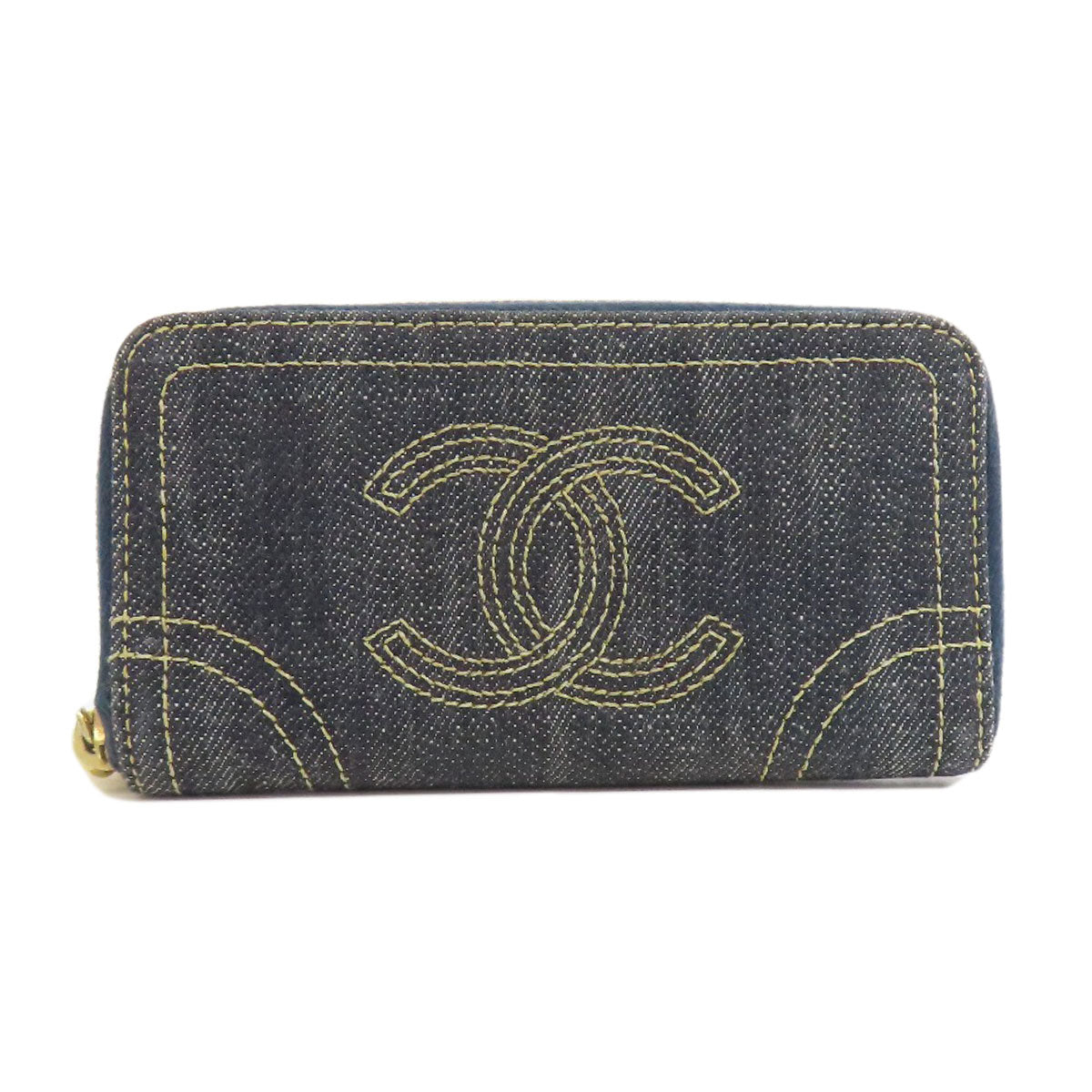 CHANEL シャネル ココマーク ステッチ ゴールド金具 コインケース デニム レディース 中古
