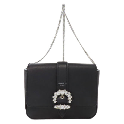 Jimmy Choo ジミーチュウ チェーンショルダー ロゴ ビジュー ショルダーバッグ レザー レディース 中古