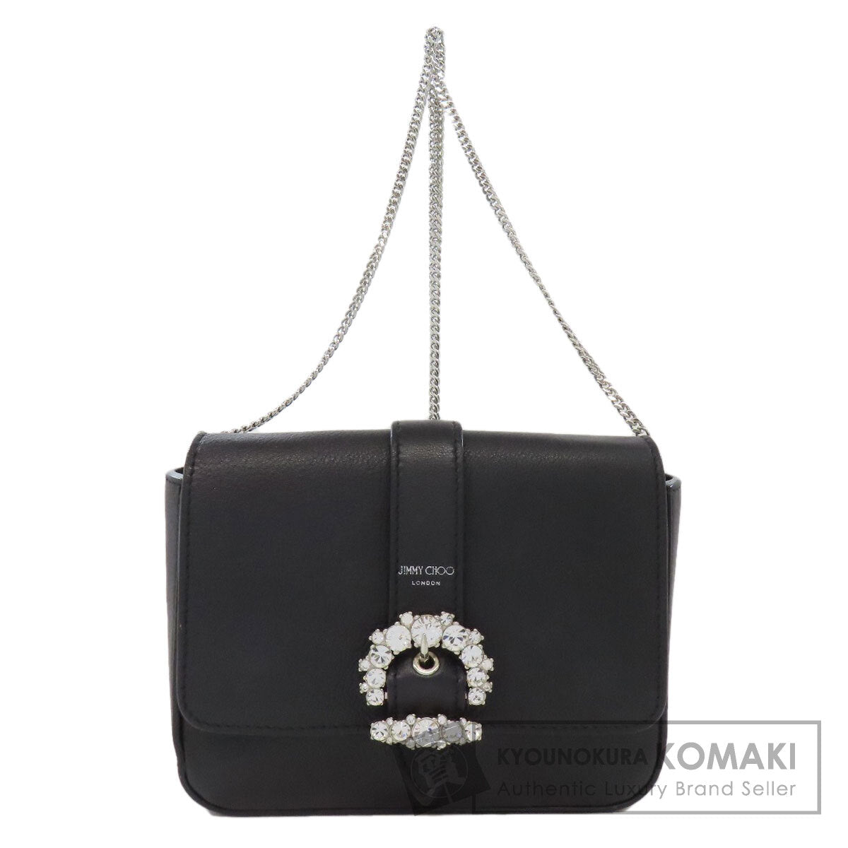 Jimmy Choo ジミーチュウ チェーンショルダー ロゴ ビジュー ショルダーバッグ レザー レディース 中古