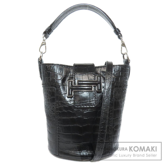 TODS トッズ 型押 ダブルT 2WAY ハンドバッグ レザー レディース 中古