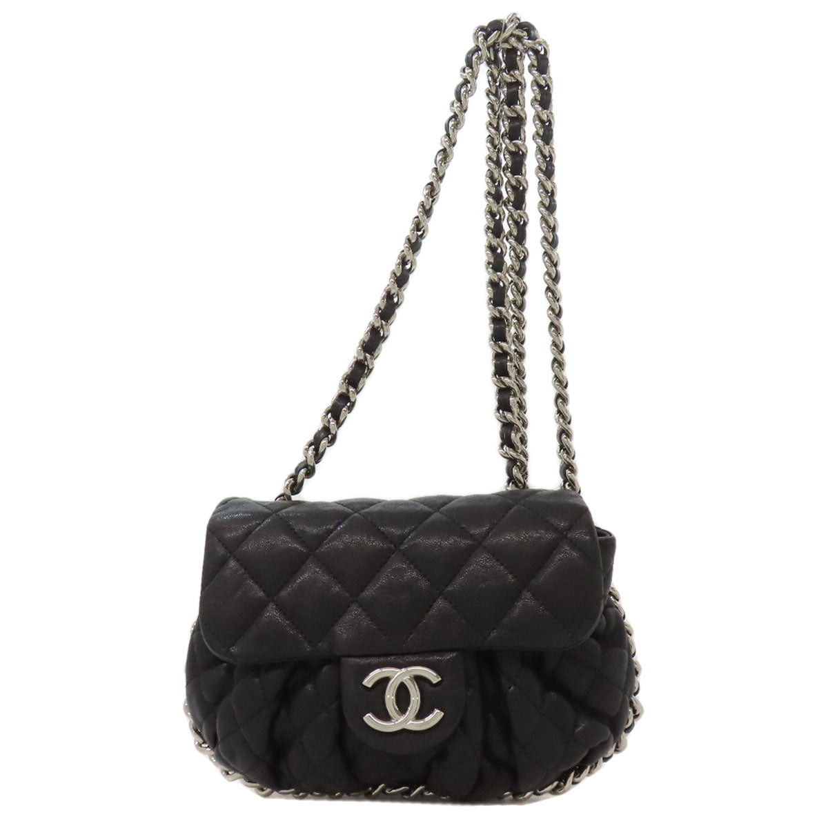 CHANEL シャネル チェーンショルダー マトラッセ シルバー金具 ショルダーバッグ カーフ レディース 中古